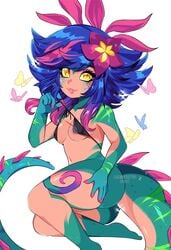 1girls ass bikini blue_hair clothing female female_only flower hair league_of_legends neeko queenashii riot_games solo tail video_games yellow_eyes