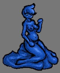 2019 anthro areola breasts digital_media_(artwork) dittodotto female goo_(disambiguation) goo_creature hair hi_res humanoid looking_at_viewer nipples nude pixel_art simple_background slime smile solo