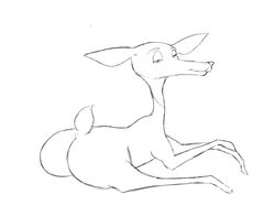 ass big_butt cervid crazykat female feral giselle_(open_season) half-closed_eyes hi_res looking_at_viewer looking_back mammal open_season raised_tail rear_view seductive simple_background sketch smile solo