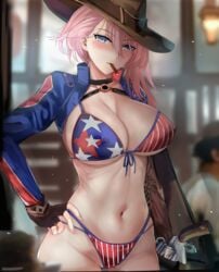 1girls american_flag american_flag_bikini bikini breasts cleavage fate/grand_order fate_(series) female female_only hand_on_hip large_breasts looking_at_viewer misaka12003 misaka_12003-gou misako12003 miyamoto_musashi_(fate) miyamoto_musashi_(swimsuit_berserker) solo