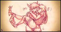 ! 2019 anthro ass balls big_ears blush carrying clothed clothing duo engie_(liebro) equid equine erection feet floppy_ears fur hair hare heart horse lagomorph legwear leporid love male mammal open_mouth penis seductive short_tail socks stories_of_the_few surprise tami_k_maru_(yourfavoritelemonade) tongue traditional_media_(artwork) yourfavoritelemonade