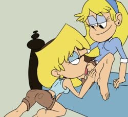 2girls blonde_hair carol_pingrey clothes clothing female female_only licking lori_loud multiple_females multiple_girls pussy pussy_juice saliva straight_hair the_loud_house yuri