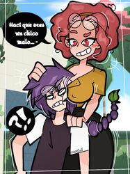 1609bell bell1609 clothing fnafhs fnafhs_z3ro glasses lana_(fnafhs) large_breasts owynn_(fnafhs) spanish_text tagme teacher_and_student translation_request