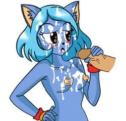 angel_de_la_verdad banjojiggy blue_hair blue_skin cum cum_in_mouth female_only furry nude nude_female white_background