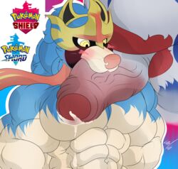 2019 abs absurd_res anthro anthrofied bara big_muscles big_pecs big_penis blue_fur blush bodily_fluids canid canine cheek_tuft dripping duo fellatio fur gay genital_fluids hi_res huge_muscles humanoid_penis incrediblecrocodile legendary_pokémon male male/male male_only mammal muscular nintendo nude oral pecs penile penis pink_nose pokémon_(species) pokémorph pokemon pokemon_ss precum sex sideways_oral snout tuft uncut video_games yaoi yellow_eyes zacian zamazenta