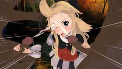 1girls 2boys ahe_gao blonde_hair blush bow bravely_default bravely_default:_flying_fairy chains cum cum_everywhere cum_on_face cumshot dark-skinned_male double_handjob edea_lee handjob large_penis mob_face square_enix tongue_out wince witchanon