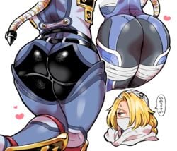 big_butt blonde_hair breath_of_the_wild butt butt_focus doboshiru fat_ass female female_only hair_over_one_eye heart kunoichi nintendo ocarina_of_time sheik sheikah stealth_chest_guard stealth_tights super_smash_bros. super_smash_bros._ultimate sweatdrop the_legend_of_zelda thick_thighs tight_clothing