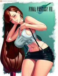 1girls beltskirt big_breasts breasts cleavage female female_only final_fantasy final_fantasy_vii fully_clothed large_breasts looking_at_viewer panties sideboob skirt solo suspenders tifa_lockhart xxnikichenxx