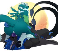 absurd_res anthro anus ass big_ass big_butt blue_anus blue_pussy breasts canid cunnilingus digimon digimon_(species) dragon duo erection facesitting female hi_res humanoid_penis hybrid lying male mammal on_back oral penis pussy redpixie renamon sex straight vaginal_penetration