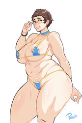 1girls areolae breasts brown_hair chubby chubby_female curvy female female_only glasses looking_at_viewer mature_female milf pallasite solo thick_thighs