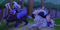 1girls blue_eyes blue_eyeshadow brown_hair dota_2 eyeshadow gigantic_breasts huge_ass huge_breasts light_skin lion luna_(dota) marauder6272 mirana