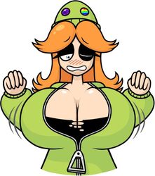 blush breast_expansion clothed green_hoodie large_breasts orange_hair ravon_x ripped_clothing splat_me_(character) splatters