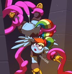 2019 absurd_res anus armor blush bondage bound equid equine female feral friendship_is_magic furry hair hi_res mammal my_little_pony pabbley pterippus pussy rainbow_dash_(mlp) solo tentacle wings