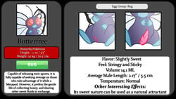 16:9 1boy 1girls anatomically_correct anatomically_correct_pussy arthropod butterfly butterfree close-up crotch_shot dawnthemetamon english_text female fur furry furry_only hi_res insect male nintendo penis pokémon_(species) pokedex pokemon pokemon_rgby pussy solo text unusual_pussy video_games