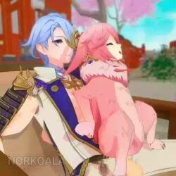 3d animated genshin_impact kamisato_ayato nor_koala shitpost song unity video yae_miko