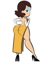 1girls ass_cleavage bimbo brown_hair butt_crack clothed codykins123 dat_ass eyelashes eyeshadow heels high_heels looking_at_viewer nickelodeon side_slit smile straight_hair the_casagrandes the_loud_house thicc_qt wide_hips