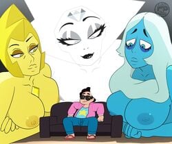 1boy 3girls alien_girl black_hair blue_diamond_(steven_universe) blue_eyes blue_hair blue_skin breasts cartoon_network clothing couch diamond_authority female gem_(species) giantess inkershike large_breasts long_hair looking_at_another looking_pleasured male naked nipples short_hair smiling steven_quartz_universe steven_universe steven_universe:_the_movie sunglasses white_diamond_(steven_universe) white_eyes white_hair yellow_diamond_(steven_universe) yellow_eyes yellow_hair yellow_skin