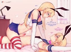 2boys blonde_hair bluefield blush cowgirl_position erection femboy girly josou_seme kantai_collection male male_only penis rule_63 sex shimakaze_(kantai_collection) thighhighs trap trap_on_trap yaoi