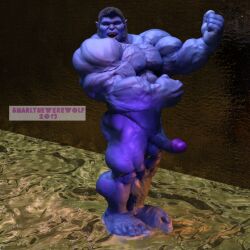 3d 3d_(artwork) anthro balls bara beast_(x-men) big_penis blue_body blue_skin boner erection furry hank_mccoy male male_only marvel marvel_comics muscles muscular nude penis snarlthewerewolf solo solo_male x-men