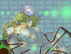 after_kiss after_penetration binary blonde_hair blue_eyes blush bondage breasts brother_and_sister cum cum_drip femdom hair_ornament hair_ribbon hairclip headphones headset incest kagamine_len kagamine_rin malesub microphone microphone_stand nipples nude penis pussy_juice ribbon saliva saliva_trail shinigami_a short_hair siblings sweat tears twincest twins vocaloid