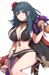 1girls 2024 :/ absurdres alternate_costume bikini black_bikini black_swimsuit blue_eyes blue_hair breasts byleth_(female)_(fire_emblem) byleth_(female)_(summer)_(fire_emblem) byleth_(fire_emblem) byleth_(fire_emblem)_(female) cleavage closed_mouth commentary_request dagger fire_emblem fire_emblem:_three_houses fire_emblem_heroes flower flower_in_hair gonzarez hair_flower hair_ornament highres holding knife large_breasts legs long_hair looking_at_viewer necklace nintendo official_alternate_costume purple_eyes revision sheath sheathed shiny_ass shiny_breasts shiny_butt shiny_hair shiny_skin simple_background solo swimsuit tassel teal_hair thighs weapon white_background