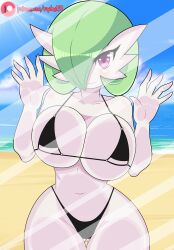 anthro beach big_boobs big_breast big_breasts bikini black_bikini black_swimsuit black_swimwear breasts_against_glass game_freak gardevoir generation_3_pokemon green_hair green_hair_female heart-shaped_pupils heart_eyes hips humanoid large_breast large_breasts nintendo patreon pink_eyes pokémon_(species) pokemon pokemon_(species) pokemon_rse raydonxd swimsuit swimwear white-skinned_female wide_hips