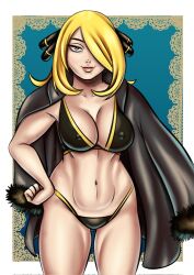 1girls blonde_hair breasts cynthia_(pokemon) kokovartalosukka light-skinned_female light_skin looking_at_viewer pokemon pokemon_dppt thighs