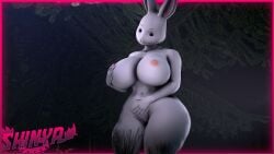 18+_adults_only_sign 3d_(artwork) animal_humanoid anthro ass beastars big_breasts big_butt breasts digital_media_(artwork) female female/female forest forest_background haru_(beastars) hi_res humanoid lagomorph lagomorph_humanoid leporid_humanoid mammal mammal_humanoid nature nature_background nude plant rabbit_humanoid shinyagaia solo source_filmmaker thick_thighs tree