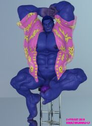 3d 3d_(artwork) anthro arms_up balls bara beast_(x-men) big_penis blue_body blue_skin blue_skinned_male boner bottomless erection furry hank_mccoy male male_only marvel marvel_comics muscles muscular pantsless penis sitting snarlthewerewolf solo solo_male x-men