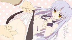 1boy 1girls angel_beats! blazer blue_hair blush female female_focus fingering itou_life kanade_tachibana long_hair male open_mouth panties pussy ribbon school_uniform skirt skirt_lift solo_focus tachibana_kanade tenshi_(angel_beats!) translated uncensored underwear yellow_eyes