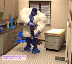 3d 3d_(artwork) anthro balls bara beast_(x-men) big_penis blue_body blue_skin boner bottomless cum erection furry hank_mccoy labcoat male male_only marvel marvel_comics masturbation muscles muscular orgasm pantsless penis snarlthewerewolf solo solo_male x-men