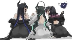 3girls aradia_ravencroft ass ass_focus asymmetrical_horns back black_hair blue_hair colored_inner_hair demon_horns facing_away from_behind highres hololive hololive_english hololive_english_-advent- horns huge_ass jailbird_(nerissa_ravencroft) long_hair malpha_ravencroft multicolored_hair multiple_girls nerissa_ravencroft nerissa_ravencroft_(1st_costume) pink_hair set7 short_hair siblings simple_background sisters smile two-tone_hair uneven_horns virtual_youtuber