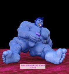 3d 3d_(artwork) anthro balls bara beast_(x-men) big_penis blue_body blue_skin boner erection furry hank_mccoy male male_only marvel marvel_comics masturbation muscles muscular nude penis sitting snarlthewerewolf solo solo_male spread_legs tongue_out x-men