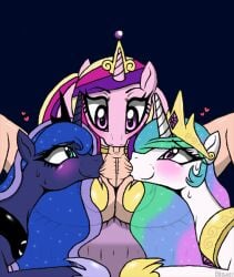 1boy 3girls alicorn ball_sucking balls blowjob blush cock_worship collaborative_fellatio completely_nude crown deepthroat double_ball_sucking equine fellatio fellatio_from_feral female_on_human foursome friendship_is_magic group group_sex hasbro horn human human_male human_male_on_mare human_on_feral human_on_pony_action interspecies male_human/female_feral mare multiple_blowjob my_little_pony naked nude nude_male nudity oral oral_sex partial_male pink_body pink_skin pony princess princess_cadance_(mlp) princess_celestia_(mlp) princess_luna_(mlp) royal_sisters_(mlp) royalty sitting triple_fellatio tsudashie unicorn_horn white_body white_skin