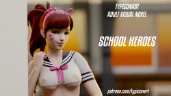 1girls 3d 3d_(artwork) blender blender_(software) blender_cycles d.va female_only nipples overwatch overwatch_2 school_uniform schoolgirl smile smiling solo solo_female standing submissive submissive_female typiconart video_games visual_novel