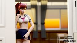 1girls 3d 3d_(artwork) blender blender_(software) blender_cycles d.va female_only half-dressed half_naked nipples overwatch overwatch_2 pussy school_uniform schoolgirl schoolgirl_d.va smile smiling solo solo_female standing submissive submissive_female typiconart video_games visual_novel