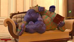 3d 3d_(artwork) anthro balls bara beast_(x-men) big_penis blue_body blue_skinned_male bulge furry glasses hank_mccoy lying_on_side male male_only marvel marvel_comics muscles muscular pantsless penis snarlthewerewolf solo solo_male sweater x-men