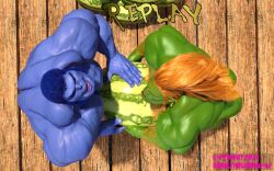 3d 3d_(artwork) anthro balls bara beast_(x-men) big_penis blanka blue_body boner capcom crossover erection furry gay green_body green_skin hank_mccoy male male_only marvel marvel_comics muscles muscular nude orange_hair penis snarlthewerewolf street_fighter tagme watermelon watermelon_sex x-men