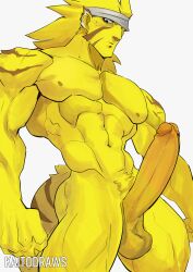 abs absurd_res accessory animal_humanoid balls big_balls big_muscles big_pecs big_penis blonde_hair breath_of_fire capcom erection facial_markings felid felid_humanoid fur genitals hair head_markings headband hi_res huge_cock humanoid humanoid_pointy_ears kaito_draws male mammal mammal_humanoid markings muscular muscular_humanoid muscular_male navel nipples nude pantherine pantherine_humanoid pecs penis rei_(breath_of_fire) signature solo striped_body striped_fur stripes tiger_humanoid yellow_body yellow_fur