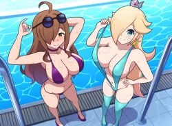 2girls ai_generated blonde_hair brown_hair crossover darkstar522 female female_only kono_subarashii_sekai_ni_shukufuku_wo! mario_(series) nai_diffusion nintendo princess_rosalina stable_diffusion super_mario_galaxy tagme white_skin wiz_(konosuba)