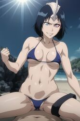 1boy 1girls ai_generated beach bikini bleach emilou_apacci sitting_on_person smile solo tagme tomboy