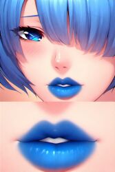 ai_generated blue_lips blue_lipstick close-up lips lips_focus lipstick mouth mouth_fetish re:zero_kara_hajimeru_isekai_seikatsu rem_(re:zero)