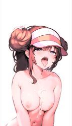 1girls artist_request blue_eyes breasts brown_hair cum_on_breasts cum_on_face game_freak naked_headwear navel nintendo nude nude_female open_mouth pink_hat pink_nipples pokemon pokemon_bw2 rosa_(pokemon) source_request tongue tongue_out white_background