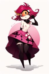 1_eye 1girls ai_generated cyclops cyclops_girl demon demon_girl elbow_gloves female hazbin_hotel long_gloves niffty petite petite_body red_hair shortstack solo solo_female solo_focus stockings thighhighs