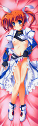 1girls blue_eyes blush bow brown_hair clothes dakimakura dress dress_lift female fingerless_gloves flat_chest gloves hair hairbow high_resolution kouzuki_hajime lying lyrical_nanoha mahou_shoujo_lyrical_nanoha nipples on_back open_clothes open_shirt panties panties_aside pink_panties pussy scan shirt shirt_lift short_hair short_twintails solo straight_hair takamachi_nanoha tied_hair twintails uncensored underwear