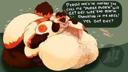 anthro ass belly belly_hair big_belly big_butt big_moobs bodily_fluids body_hair chest_hair facial_hair fluffy fluffy_tail fujiyama_samoyed_(artist) gesture girseach_the_rabbit hair hair_over_eyes hi_res huge_butt huge_moobs huge_thighs hyper hyper_belly hyper_butt lagomorph leporid long_ears male mammal moobs morbidly_obese morbidly_obese_anthro morbidly_obese_male navel nipples nude obese obese_anthro obese_male overweight overweight_anthro overweight_male pointing pointing_at_another pubes rabbit shaded simple_background smothering soft_shading solo sweat tail thick_thighs wide_hips yelling