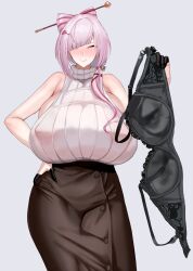 armpit armpits beauty_mark boob_squish bra bra_lift chubby_female closed_eyes earrings female giant_breasts giantess hag holding_bra huge_bra huge_breasts huge_thighs indie_virtual_youtuber kuramekira large_breasts mature_female mole_under_eye mole_under_mouth mommy older_female one_eye_covered overflowing_breasts pencil_skirt piercing ponytail sideboob sleeveless_sweater smile solo sweater sweaty_bra tight_clothes tight_clothing virtual_youtuber vtuber wide_hips wrinkles yanazuri_(kimossari337)