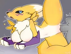 ambiguous_fluids anthro bandai_namco bed breasts digimon digimon_(species) duo female furniture hi_res keryel male male/female penetration renamon vaginal_penetration vaginal_penetration yellow_body