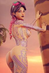 1girls 3d ass beach_jules black_fingernails booty braided_hair breasts female female_only fortnite goggles goggles_on_head jules_(fortnite) painted_nails piercing septum_piercing solo solo_female tagme tattoos twin_braids two_tone_hair x_redeyes