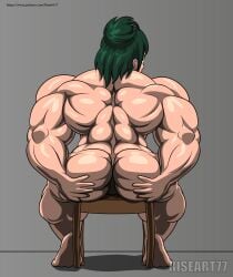 ass back barefoot boku_no_hero_academia chair extreme_muscles green_hair hands_on_ass inko_midoriya looking_back muscles muscular muscular_ass muscular_back muscular_female my_hero_academia riseart77 sitting